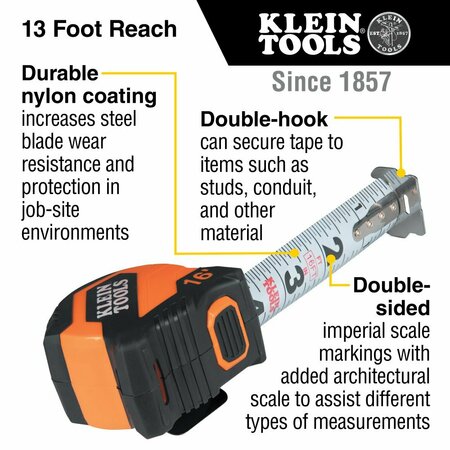 Klein Tools Tape Measure, 16-Foot Compact, Double-Hook 9516